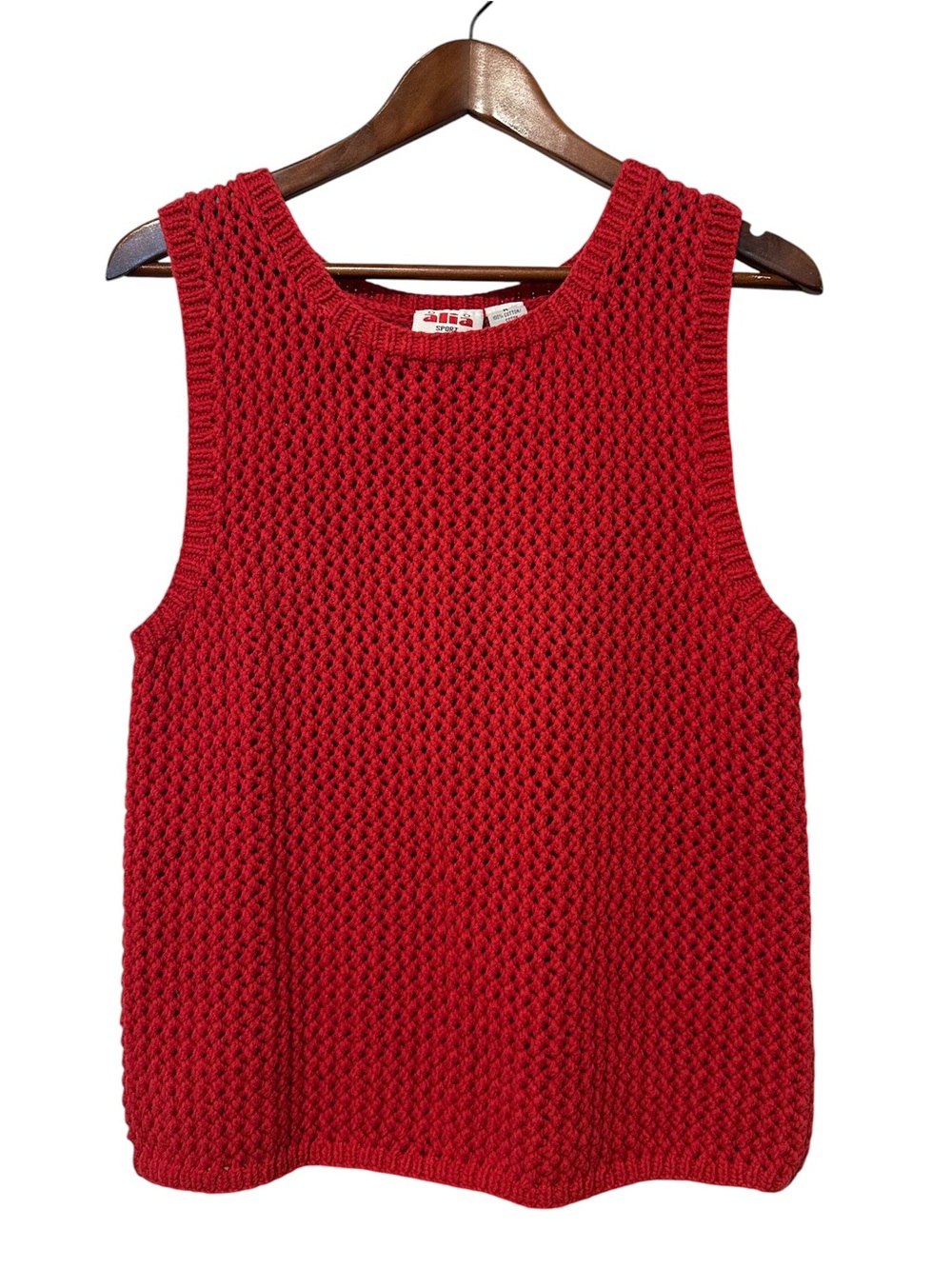 Vintage Alia Sport Red Crochet Knit Tank Casual Layering Slouchy Women’s Medium